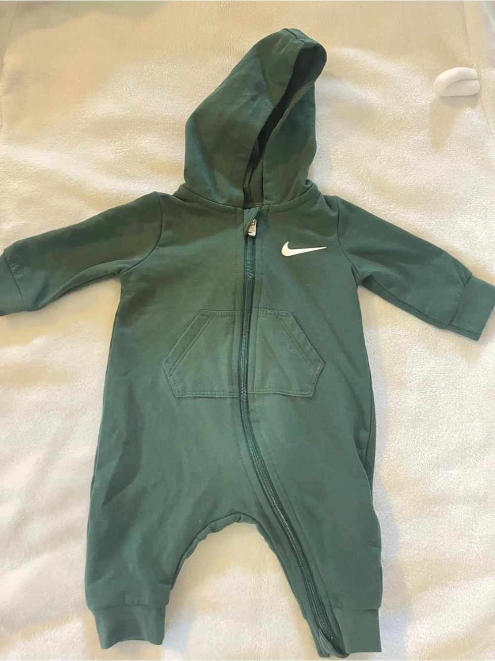 Nike baby Forest Green Hooded Zip One-Piece Romper